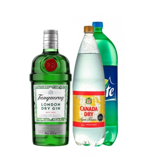 Gin Tanqueray 750cc + Tónica 1.5 Litros o Sprite 3 Litros